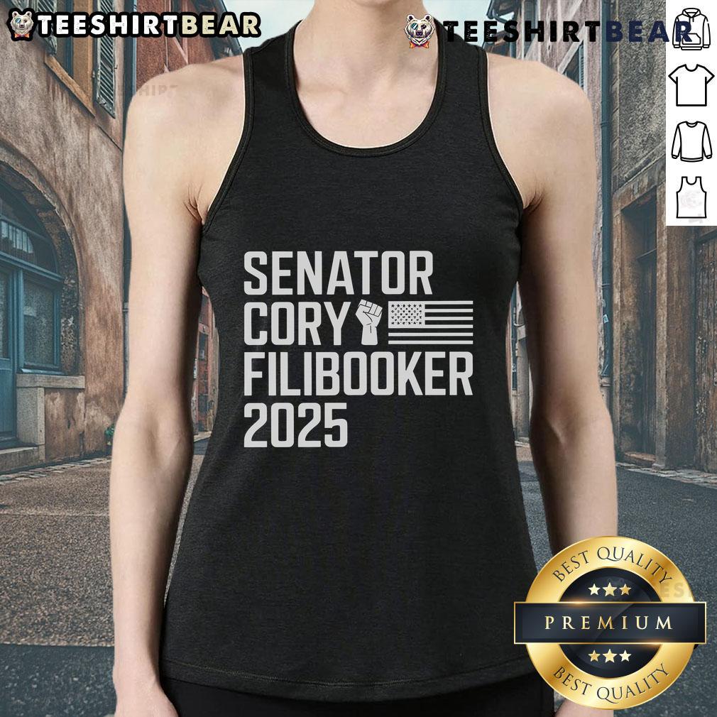 Pretty Senator Cory Booker Filibuster Cory Filibooker Tank Top Cory Booker wearing a 'Cory Filibooker' tank top, showcasing his style during a Senate filibuster event.