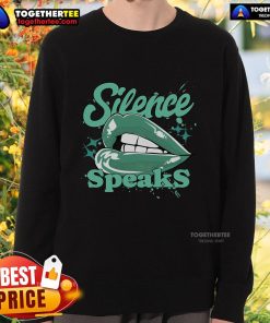 Alt Text: Retro green glow sweatshirt featuring Pretty Silence Speaks design, perfect for casual and stylish outfits.