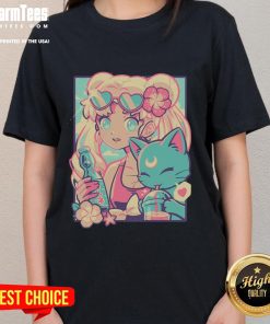 Pretty Usagi Tsukino Sailor Moon Magic Summer Ladies Tee featuring vibrant colors and iconic anime design.