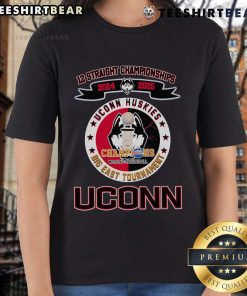2025 UConn Huskies Women's Basketball Championship Tee featuring Top 12 Straight Champions design for fans.