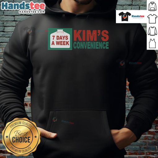 Cozy Kim's Convenience hoodie featuring 'Top 7 Days a Week' design, perfect for casual wear and fans of the show.