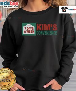Cozy 'Top 7 Days a Week Kim's Convenience' sweatshirt in vibrant colors, perfect for casual wear and fans of the show.