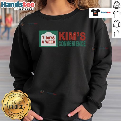 Cozy 'Top 7 Days a Week Kim's Convenience' sweatshirt in vibrant colors, perfect for casual wear and fans of the show.
