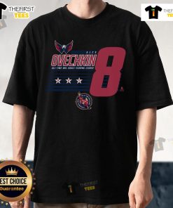 Top Alexander Ovechkin 8 Washington Capitals NHL All-Time Leading Goal Scorer Stripes T-Shirt design in vibrant colors.