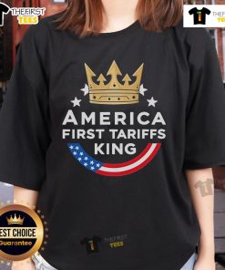 Top America First Tariffs King Ladies Tee featuring a stylish design and bold graphics for patriotic fashion enthusiasts.