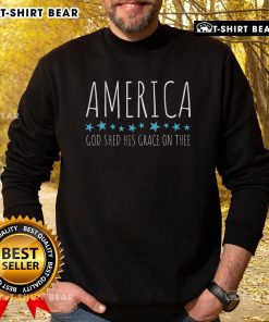 Top America God Shed His Grace On Thee sweatshirt in navy blue, featuring elegant script and a comfortable fit.