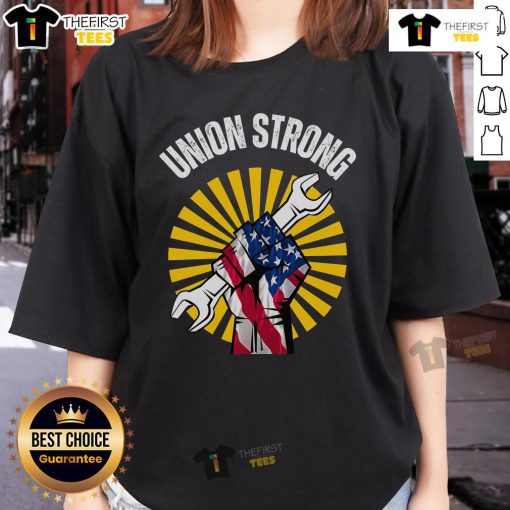 Top American Union Strong on Strike protest tee for women, showcasing solidarity and activism in the USA, 2025.