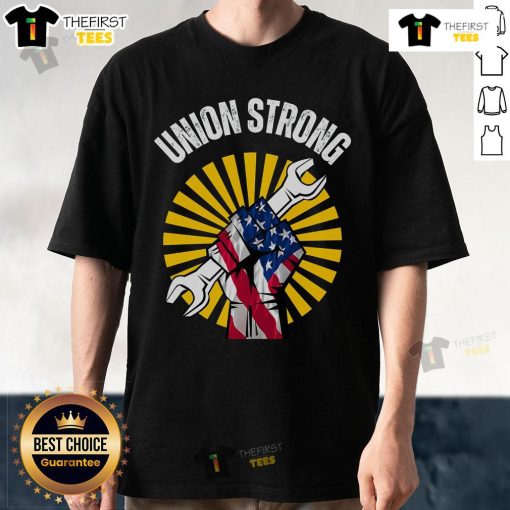 Top American Union Strong On Strike Protest USA 2025 T-Shirt featuring bold graphics for union solidarity and activism.