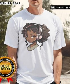 Black girl anime merch featuring a stylish Afro design on a trendy t-shirt, celebrating Afro-American culture and anime.