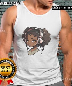 Black girl anime merch featuring a stylish tank top with Afro design, perfect for anime and music lovers.