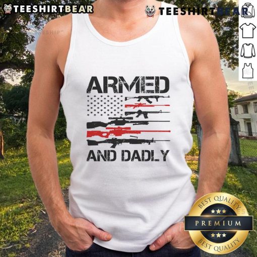 Military Dad Tank Top featuring 'Top Armed and Dadly' design, perfect for proud dads and casual wear.