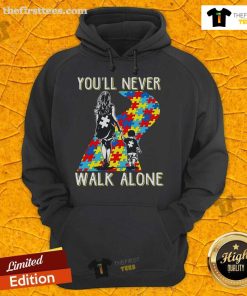 Support Autism Son Hoodie: 'Top Autism Mom - You Will Never Walk Alone' design for proud autism moms.