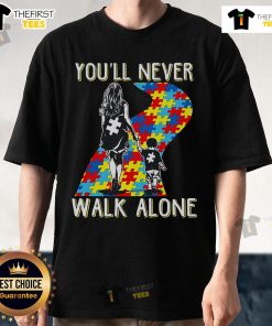 Top Autism Mom You Will Never Walk Alone T-Shirt design supporting autism awareness for proud mothers of autistic sons.