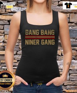 Alt Text: Top Bang Bang Niner Gang San Tank Top featuring bold graphics and vibrant colors, perfect for fans and casual wear.