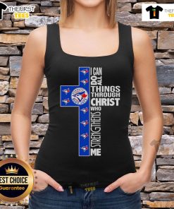 Top Blue Jays tank top featuring 'I Can Do All Things Through Christ Who Strengthens Me' inspirational quote.
