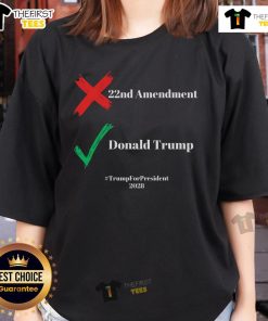 Women's tee promoting 'Cancel the 22nd Amendment' to support Trump for President 2028. Bold graphic design and message.