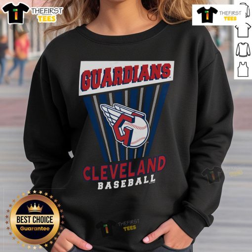 Alt Text: Stylish Top Cleveland Guardians baseball starter sweatshirt in navy blue, perfect for fans and casual wear.