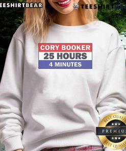 Cory Booker sweatshirt featuring '25 Hours 4 Minutes' design, perfect for fans of Cory Booker and political apparel.