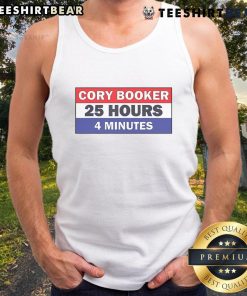 Cory Booker in a stylish tank top, showcasing the 'Top Cory Booker 25 Hours 4 Minutes' design at an outdoor event.