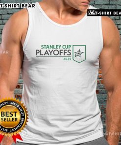 Alt Text: Stylish tank top featuring the Top Dallas Stars 2025 Stanley Cup Playoffs logo, perfect for fans and summer wear.