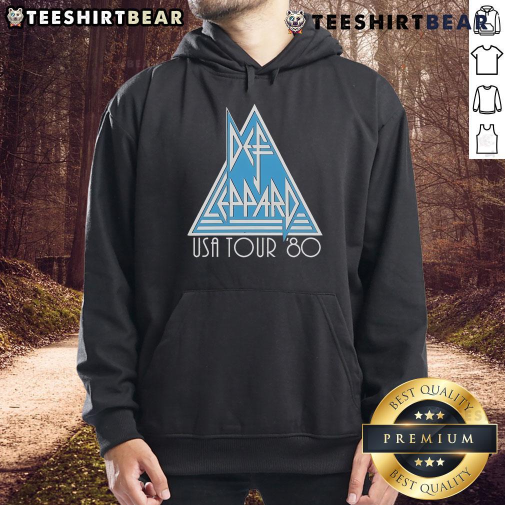 Top Def Leppard Usa Tour '80 Hoodie Alt Text: Vintage Def Leppard USA Tour '80 hoodie featuring iconic band logo and tour graphics for fans of classic rock.