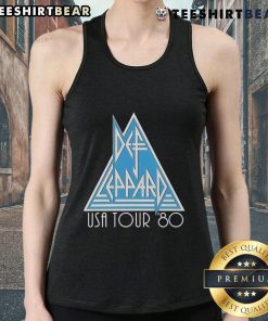Top Def Leppard USA Tour 80 tank top featuring iconic band logo and vintage design, perfect for fans and collectors.