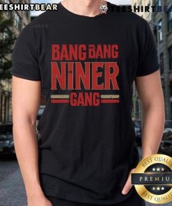 Top Distress Football Bang Bang Niner Gang T-Shirt featuring a vintage design for San Francisco 49ers fans.