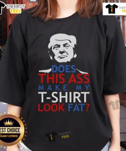 Plus-size woman wearing 'Does This Ass Make My T-Shirt Look Fat' ladies tee, showcasing confidence and style.