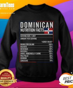 Top Dominican nutrition facts sweatshirt featuring vibrant design and Republica Dominicana graphics for food enthusiasts.