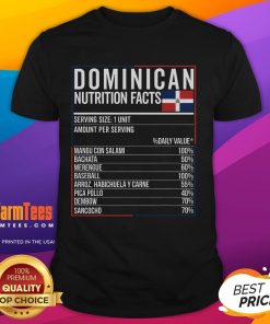 Alt Text: Top Dominican Nutrition Facts Food Camiseta Republica Dominicana T-Shirt featuring colorful graphics and cultural elements.