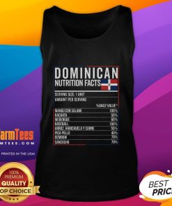 Top Dominican nutrition facts food graphic on a Republica Dominicana tank top, showcasing vibrant colors and culture.