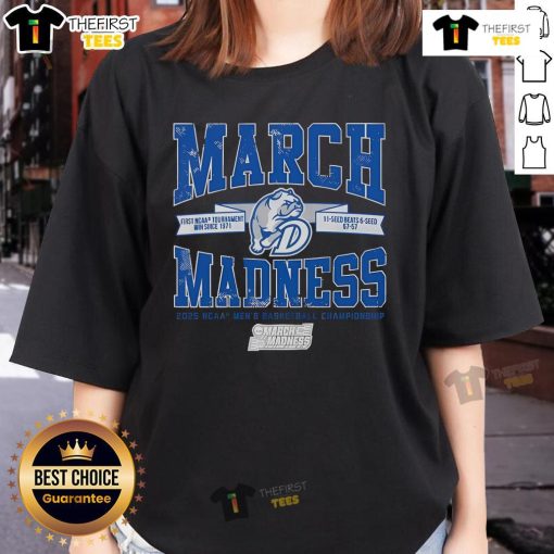 Top Drake Bulldogs Basketball Fanaticity 2025 March Madness Upset Ladies Tee showcasing vibrant team spirit and excitement.