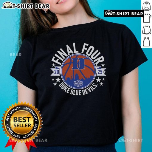 Alt Text: 2025 Final Four Ladies Tee featuring Duke Basketball design, perfect for fans celebrating the tournament.