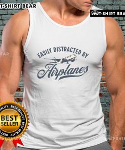 Vintage aviation tank top featuring a whimsical design for airplane lovers, perfect for those easily distracted by airplanes.