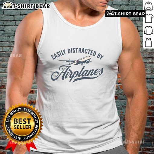 Vintage aviation tank top featuring a whimsical design for airplane lovers, perfect for those easily distracted by airplanes.