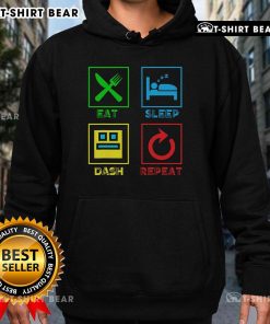 Cozy Top Eat Sleep Dash Repeat video game hoodie featuring a geometric design, perfect for gamers and gaming enthusiasts.