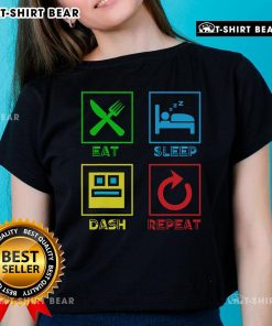 Top Eat Sleep Dash Repeat video game tee for ladies featuring a fun geometric design for gamers.
