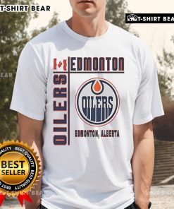 Alt Text: Top Edmonton Oilers Hockey Canada Flag T-Shirt featuring vibrant colors and team logo, perfect for fans and supporters.