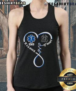 Stylish New York Yankees tank top featuring 'It's a Work of Heart' design, perfect for baseball fans and summer outings.