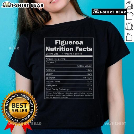 Top Figueroa Nutrition Facts Ladies Tee featuring vibrant design and essential nutrition information for health-conscious women.