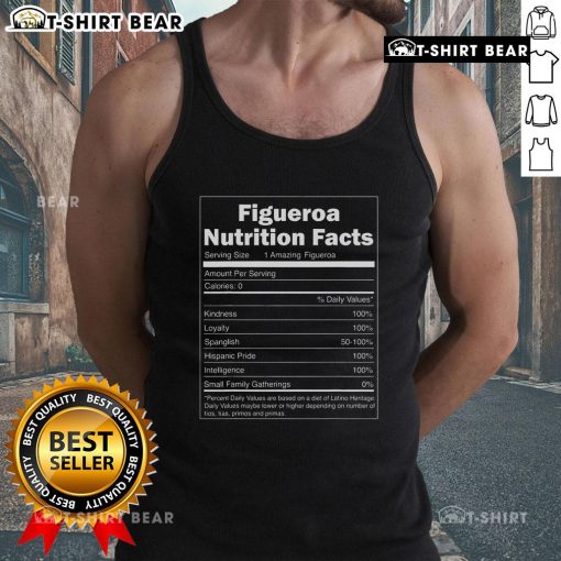 Alt Text: Stylish Top Figueroa Nutrition Facts tank top featuring colorful graphics and a comfortable fit for fitness enthusiasts.