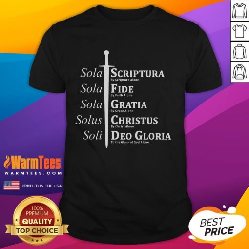 Top Five Solas Solus Soli T-Shirt featuring stylish designs and vibrant colors for faith-inspired fashion enthusiasts.