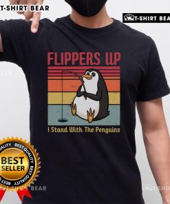 Vintage 'Top Flippers Up I Stand With The Penguins' T-shirt featuring playful penguin graphics and retro design.