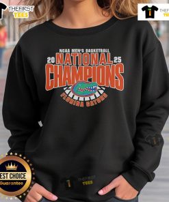 Top Florida Gators Fanaticity 2025 NCAA Men's Basketball National Champions sweatshirt in vibrant team colors.