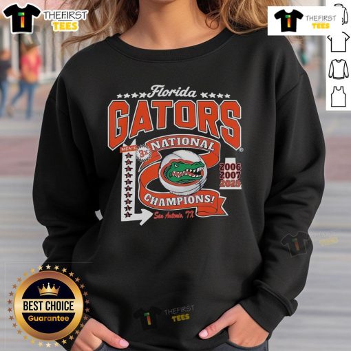 Top Florida Gators National Champs 2025 sweatshirt featuring basketball stars from San Antonio 2006-2007.