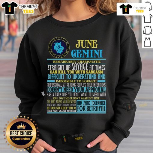 Top Gemini Facts June Gemini Birthday Sweatshirt showcasing zodiac symbols and vibrant design for astrology lovers.