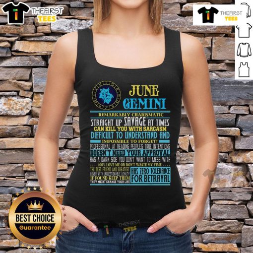 Stylish tank top featuring fun Gemini facts, perfect for June birthdays and astrology enthusiasts.