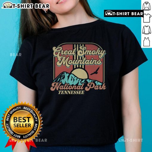 Retro ladies tee featuring the Great Smoky Mountains National Park, Tennessee, perfect for outdoor enthusiasts and travelers.