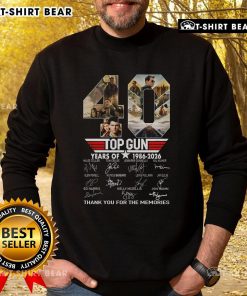 Top Gun 40 Years Sweatshirt 1986-2026 - Thank You For The Memories, celebrating the iconic film's legacy.