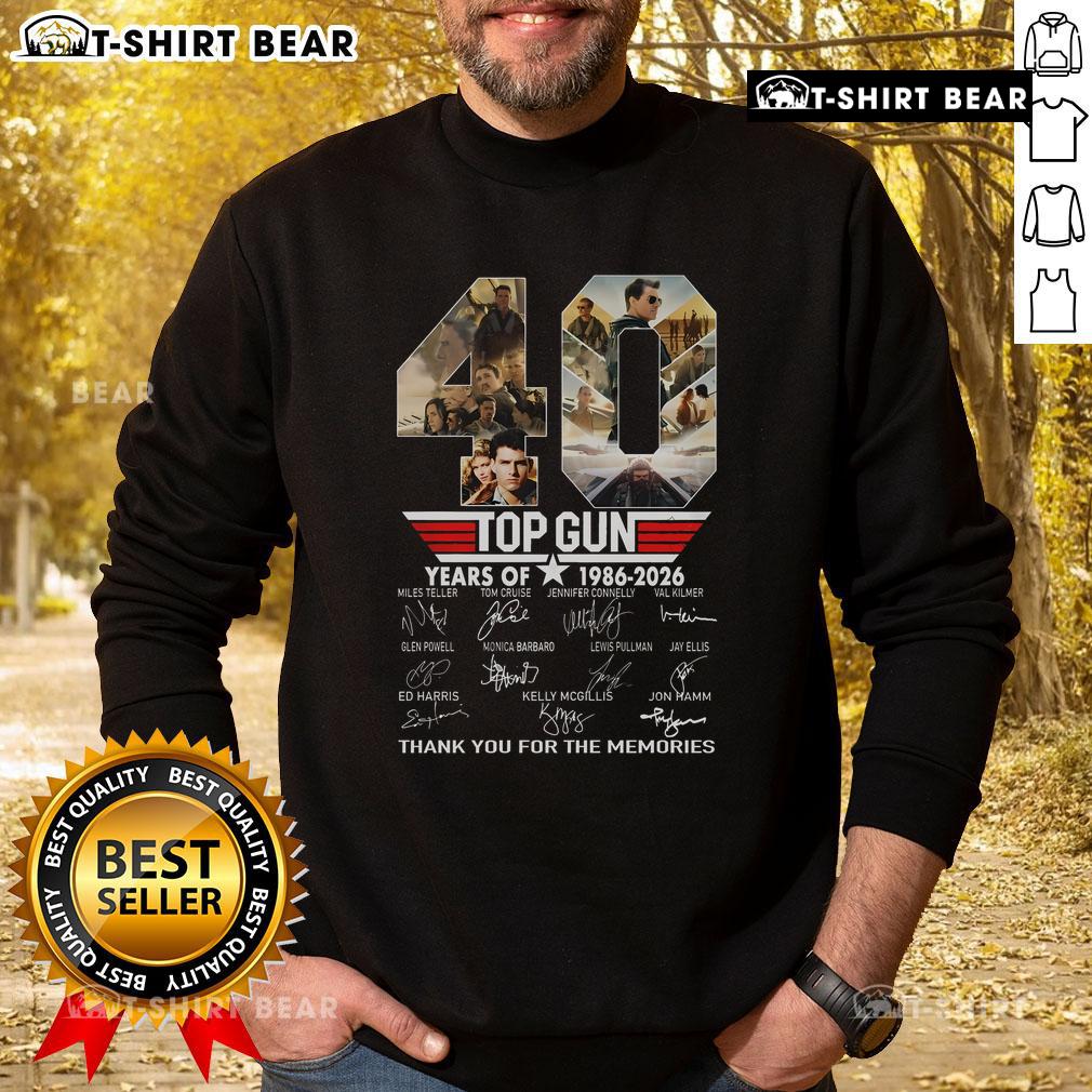 Top Gun 40 Years Of 1986 2026 Thank You For The Memories Sweatshirt Top Gun 40 Years Sweatshirt 1986-2026 - Thank You For The Memories, celebrating the iconic film's legacy.
